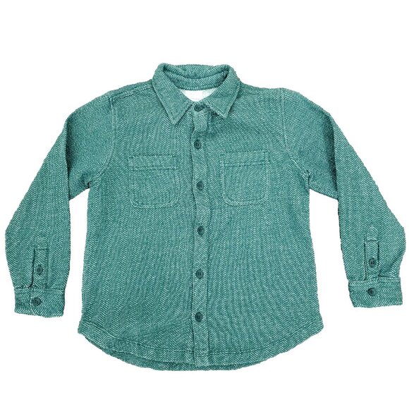 Hanna Andersson Button Shirt Boys 5 110cm Green Pockets Herringbone Cotton LS - Picture 1 of 9